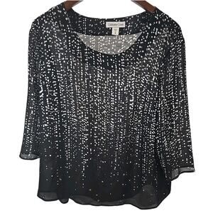 Coldwater Creek Womens Sheer Blouse SZ L (12) Black Sequin Flowy Chiffon NWT $79